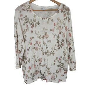 J. Jill Womens Floral Print Sweater 3/4 Sleeve Linen Blend Size Large lagenlook